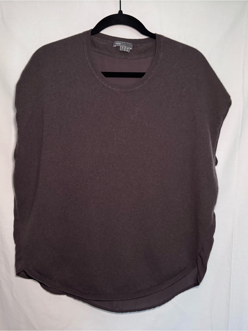 Vince Mixed Media Silk Back Knit Cap Sleeve Sweater Vest Top Brown S